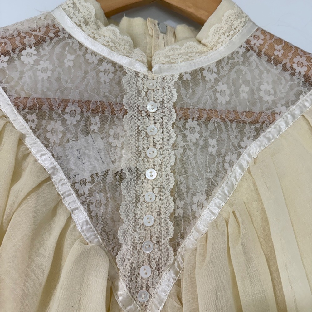 Vintage Gunne Sax Jessica Maxi Prairie Dress Lace Capelet Ivory Boho Size 13 - Picture 6 of 16